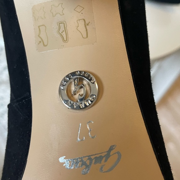 Black Suede High Shoes with Gold Heel Detail - Picture 8 of 8